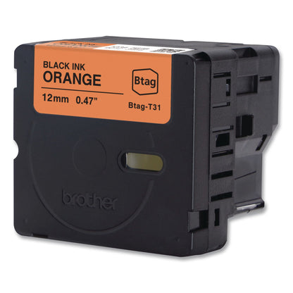 Brother P-Touch® Genuine P-Touch BTAG Label Tapes, 0.47" x 13.1 ft, Black on Orange (BRTBTAGT31)