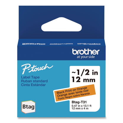 Brother P-Touch® Genuine P-Touch BTAG Label Tapes, 0.47" x 13.1 ft, Black on Orange (BRTBTAGT31)
