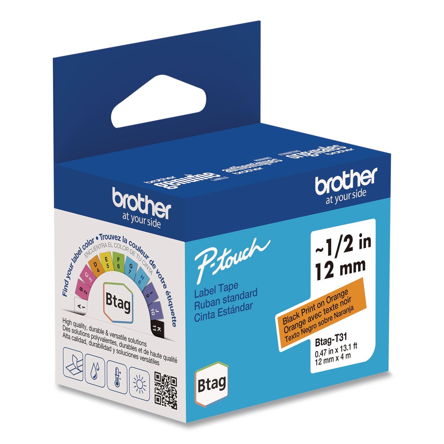 Brother P-Touch® Genuine P-Touch BTAG Label Tapes, 0.47" x 13.1 ft, Black on Orange (BRTBTAGT31)