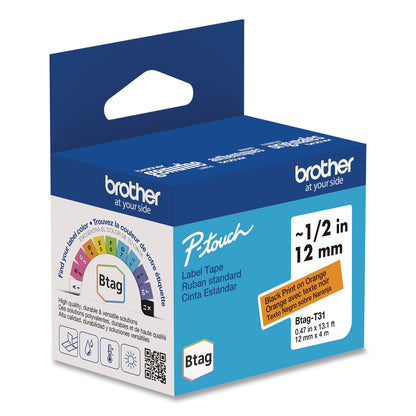 Brother P-Touch® Genuine P-Touch BTAG Label Tapes, 0.47" x 13.1 ft, Black on Orange (BRTBTAGT31)