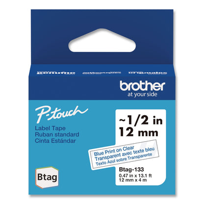 Brother P-Touch® Genuine P-Touch BTAG Label Tapes, 0.47" x 13.1 ft, Blue on Clear (BRTBTAG133)