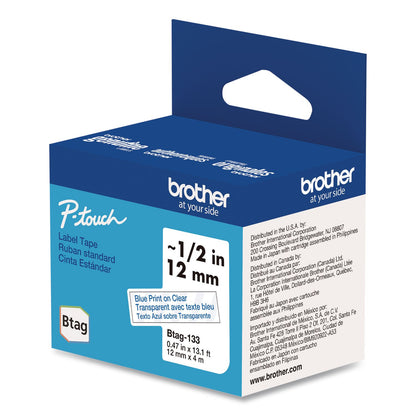 Brother P-Touch® Genuine P-Touch BTAG Label Tapes, 0.47" x 13.1 ft, Blue on Clear (BRTBTAG133)