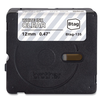 Brother P-Touch® Genuine P-Touch BTAG Label Tapes, 0.47" x 13.1 ft, White on Clear (BRTBTAG135)