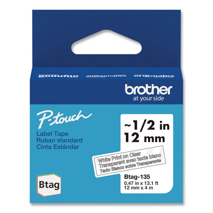 Brother P-Touch® Genuine P-Touch BTAG Label Tapes, 0.47" x 13.1 ft, White on Clear (BRTBTAG135)