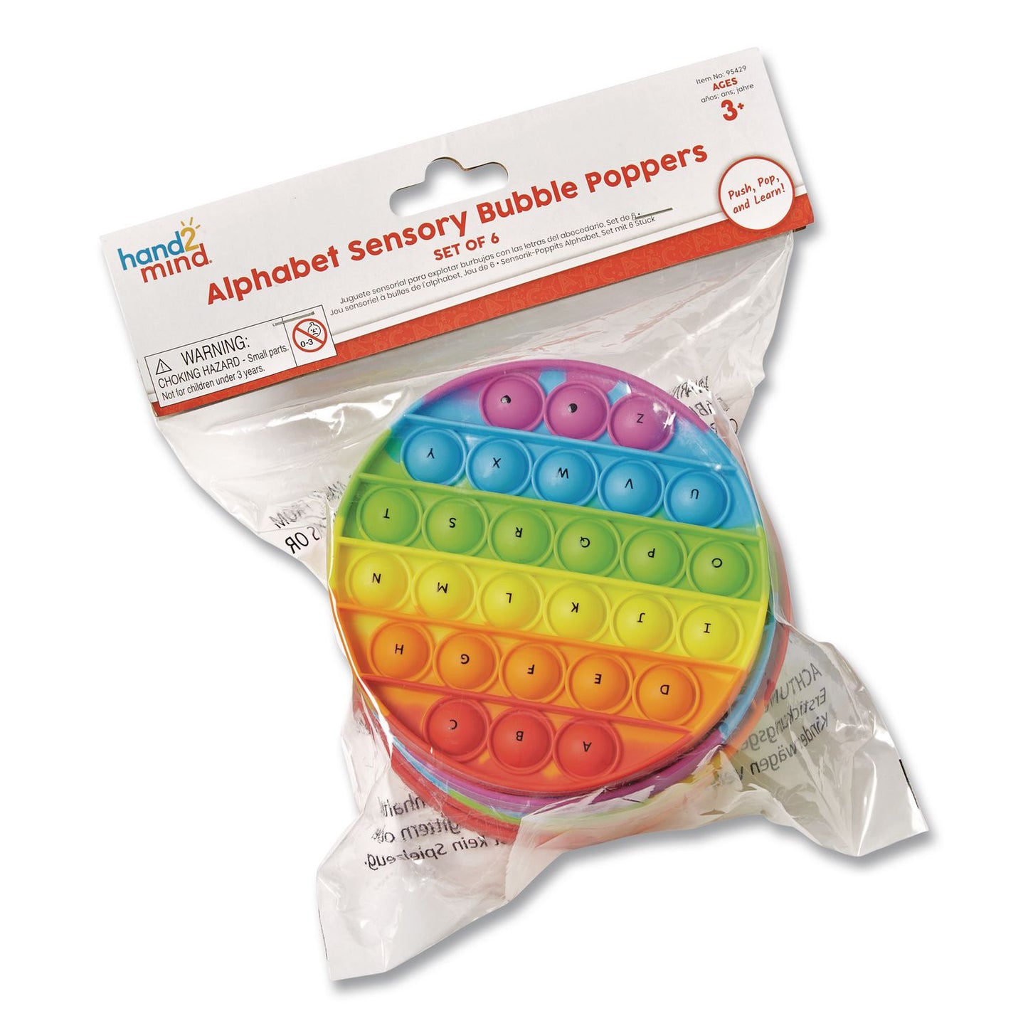 hand2mind® Alphabet Sensory Bubble Poppers, Pre-K to K, 6 Pieces (HDM95429)