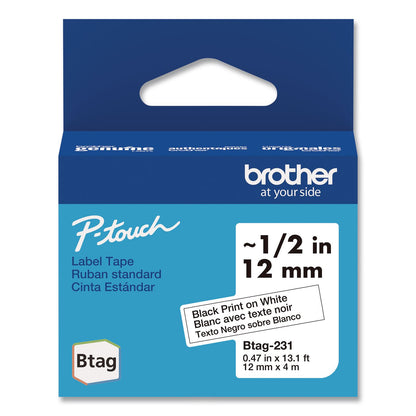 Brother P-Touch® Genuine P-Touch BTAG Label Tapes, 0.47" x 13.1 ft, Black on White (BRTBTAG231)
