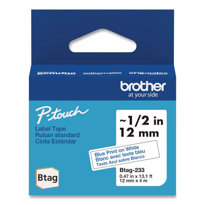 Brother P-Touch® Genuine P-Touch BTAG Label Tapes, 0.47" x 13.1 ft, Blue on White (BRTBTAG233)
