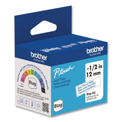 Brother P-Touch® Genuine P-Touch BTAG Label Tapes, 0.47" x 13.1 ft, Blue on White (BRTBTAG233)