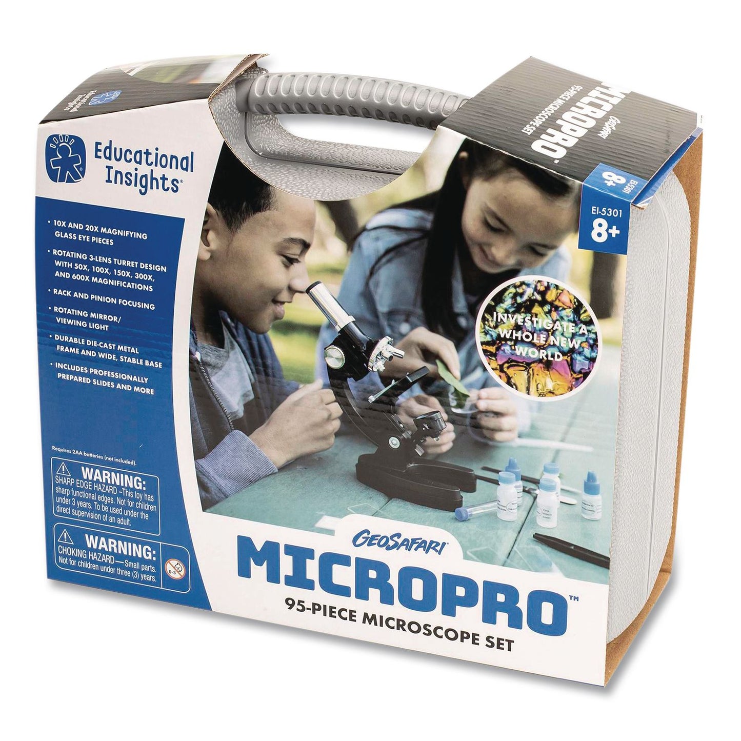 Educational Insights® GeoSafari Micropro Microcope Set, 50x, 100x, 150x, 300x 600x Magnification, Plain Stage, Mirror Illuminator, Black, 95 Pieces (EII5301)