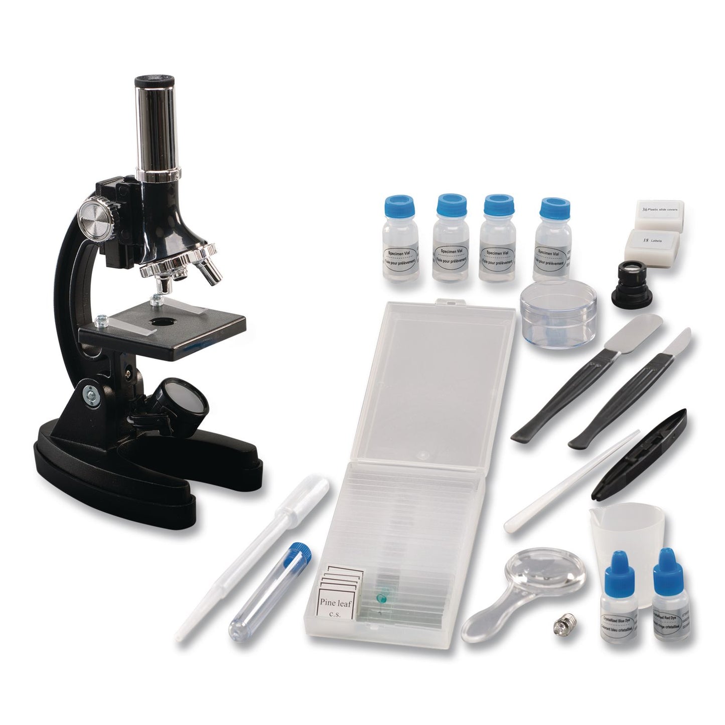 Educational Insights® GeoSafari Micropro Microcope Set, 50x, 100x, 150x, 300x 600x Magnification, Plain Stage, Mirror Illuminator, Black, 95 Pieces (EII5301)