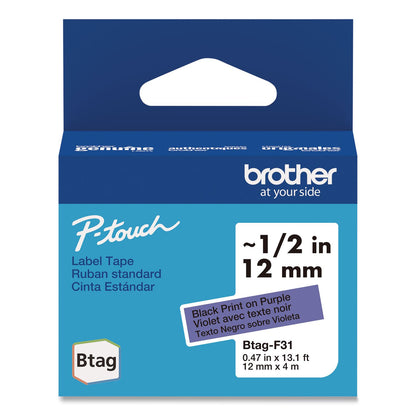 Brother P-Touch® Genuine P-Touch BTAG Label Tapes, 0.47" x 13.1 ft, Black on Purple (BRTBTAGF31)