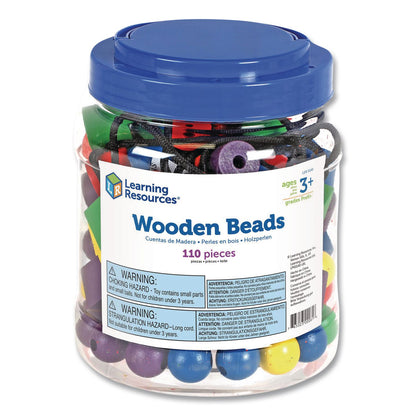Learning Resources® Beads in a Bucket, Wood, Small, Assorted Colors, 1.4 lb Bucket (LRNLER0140)