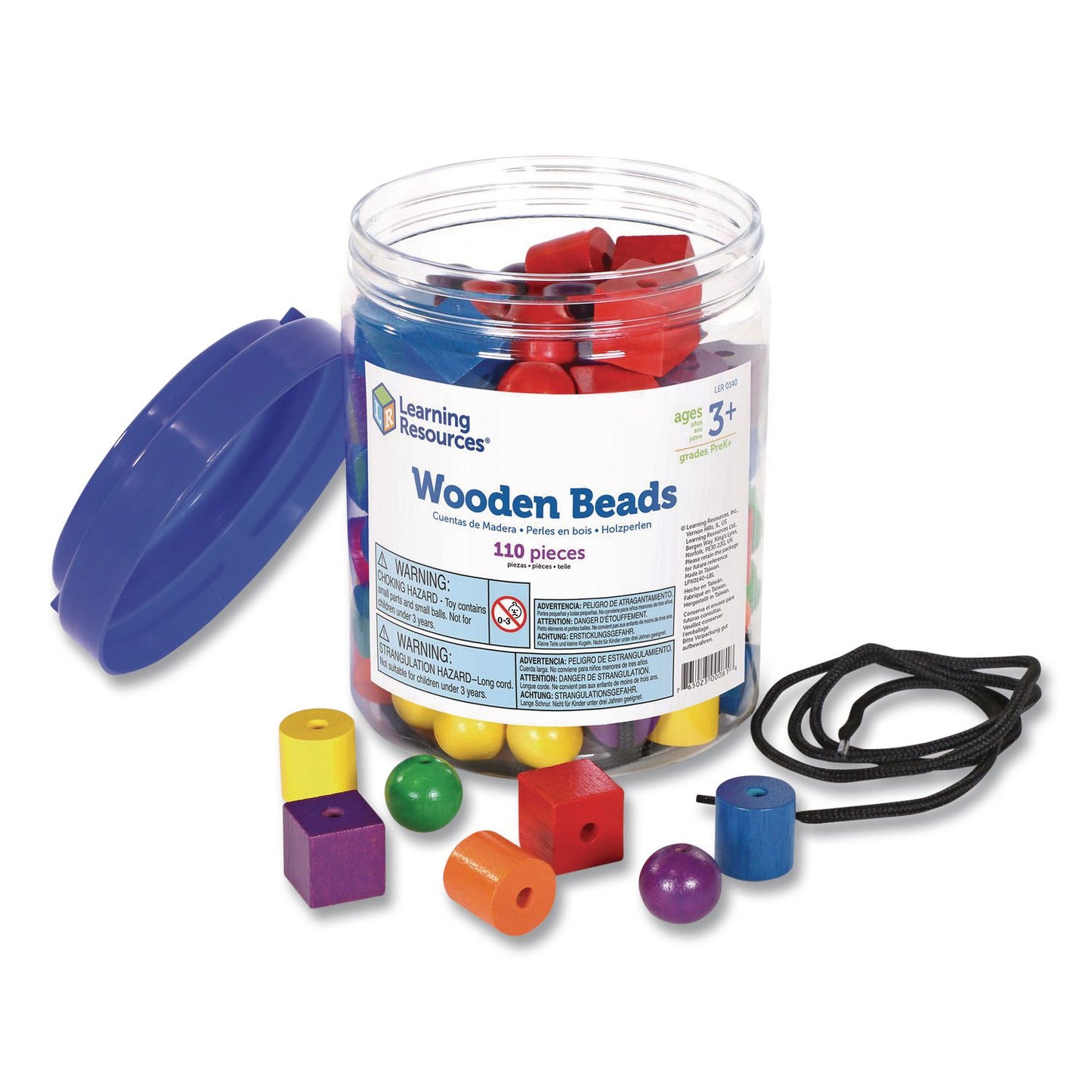 Learning Resources® Beads in a Bucket, Wood, Small, Assorted Colors, 1.4 lb Bucket (LRNLER0140)