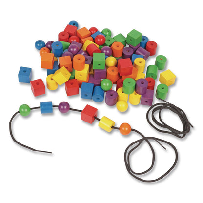 Learning Resources® Beads in a Bucket, Wood, Small, Assorted Colors, 1.4 lb Bucket (LRNLER0140)