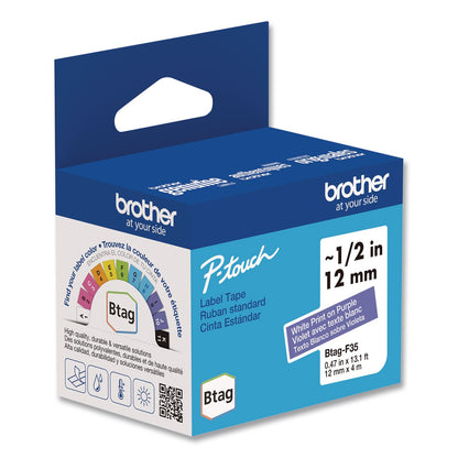 Brother P-Touch® Genuine P-Touch BTAG Label Tapes, 0.47" x 13.1 ft, White on Purple (BRTBTAGF35)