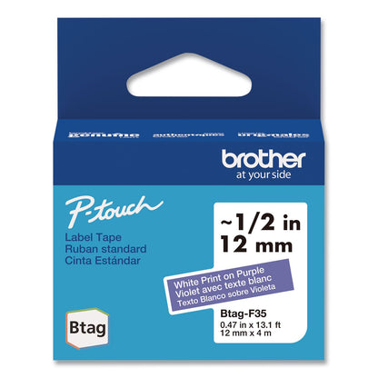 Brother P-Touch® Genuine P-Touch BTAG Label Tapes, 0.47" x 13.1 ft, White on Purple (BRTBTAGF35)