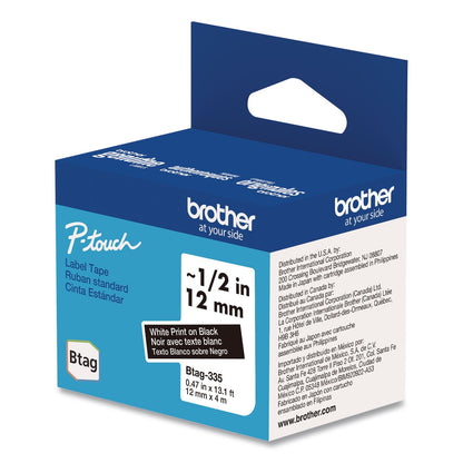 Brother P-Touch® Genuine P-Touch BTAG Label Tapes, 0.47" x 13.1 ft, White on Black (BRTBTAG335)