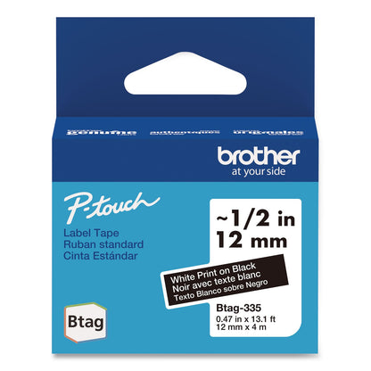 Brother P-Touch® Genuine P-Touch BTAG Label Tapes, 0.47" x 13.1 ft, White on Black (BRTBTAG335)
