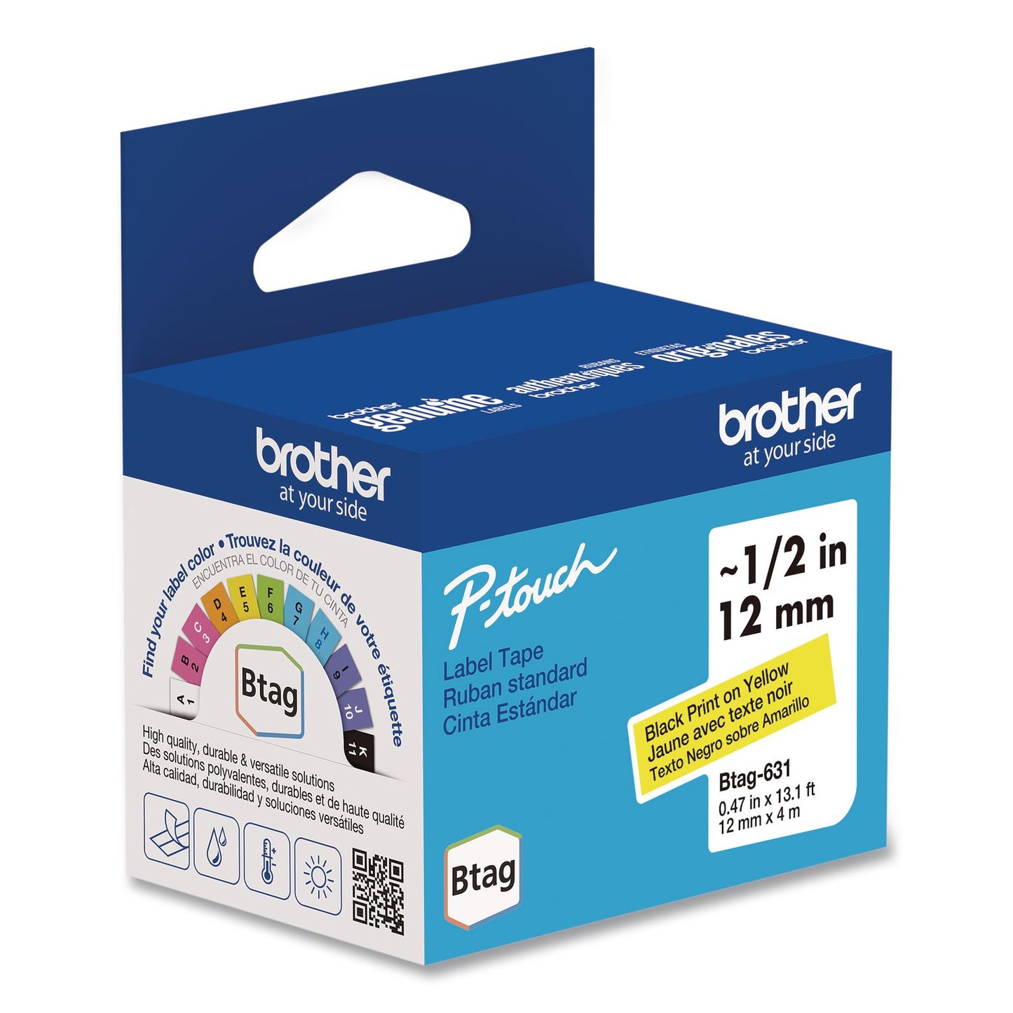 Brother P-Touch® Genuine P-Touch BTAG Label Tapes, 0.47" x 13.1 ft, Black on Yellow (BRTBTAG631)