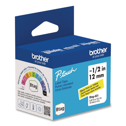 Brother P-Touch® Genuine P-Touch BTAG Label Tapes, 0.47" x 13.1 ft, Black on Yellow (BRTBTAG631)