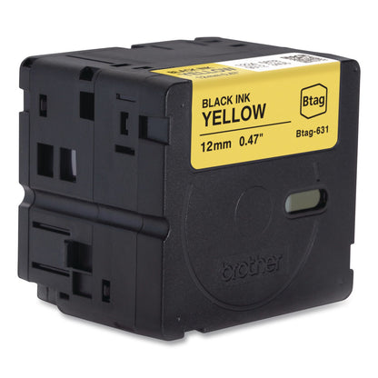 Brother P-Touch® Genuine P-Touch BTAG Label Tapes, 0.47" x 13.1 ft, Black on Yellow (BRTBTAG631)