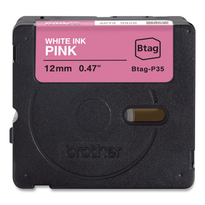 Brother P-Touch® Genuine P-Touch BTAG Label Tapes, 0.47" x 13.1 ft, White on Pink (BRTBTAGP35)