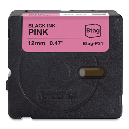 Brother P-Touch® Genuine P-Touch BTAG Label Tapes, 0.47" x 13.1 ft, Black on Pink (BRTBTAGP31)
