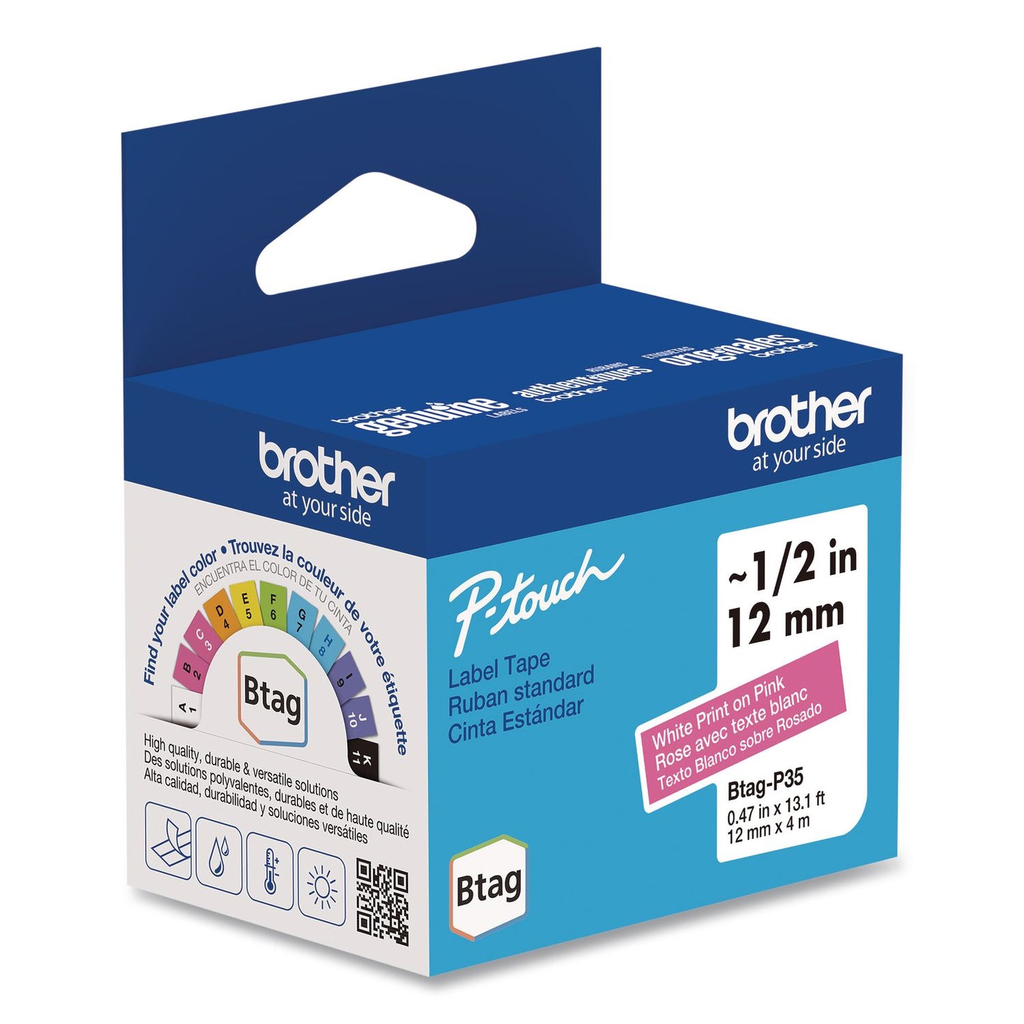 Brother P-Touch® Genuine P-Touch BTAG Label Tapes, 0.47" x 13.1 ft, White on Pink (BRTBTAGP35)