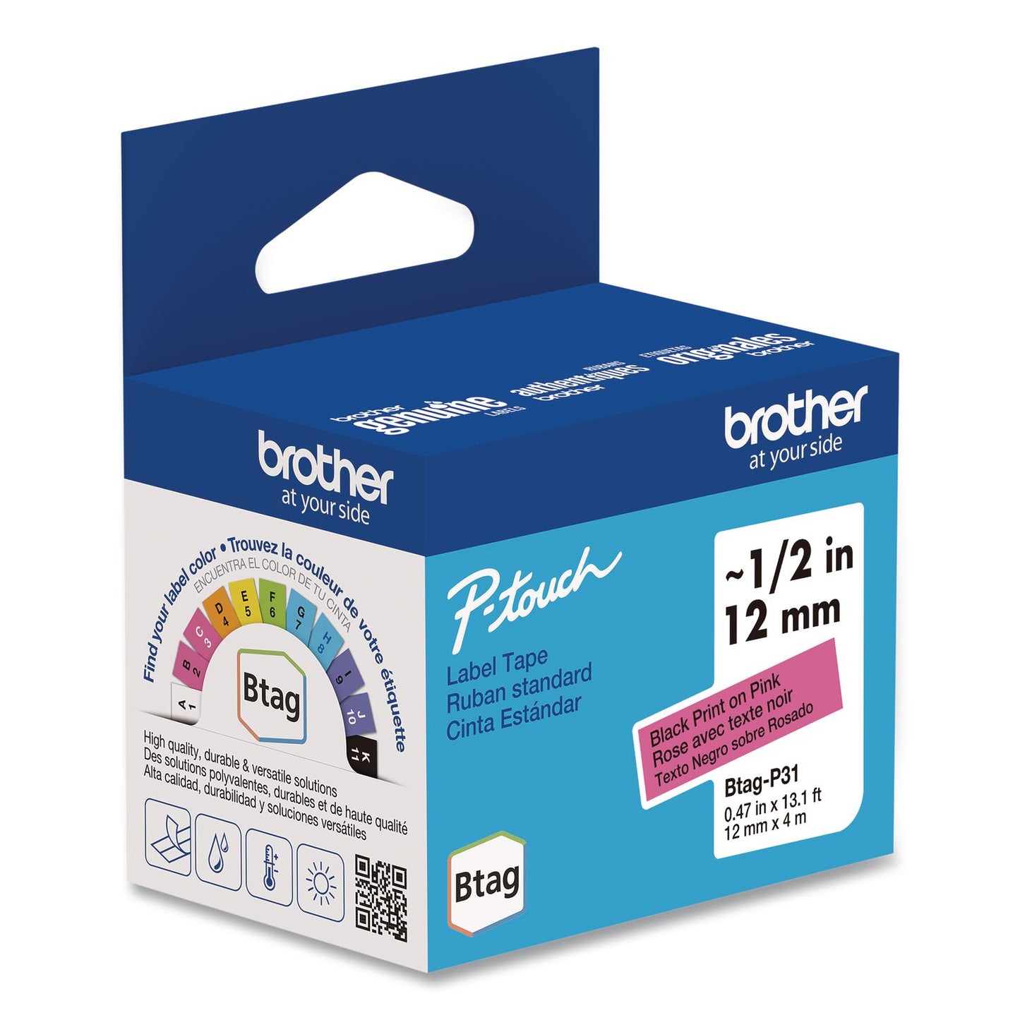 Brother P-Touch® Genuine P-Touch BTAG Label Tapes, 0.47" x 13.1 ft, Black on Pink (BRTBTAGP31)