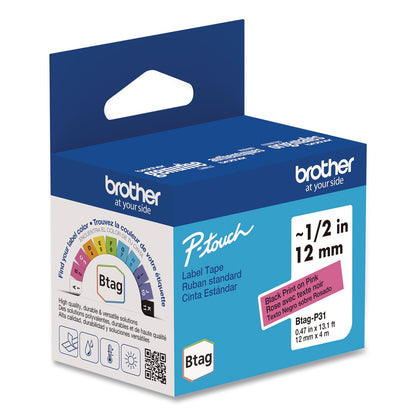Brother P-Touch® Genuine P-Touch BTAG Label Tapes, 0.47" x 13.1 ft, Black on Pink (BRTBTAGP31)