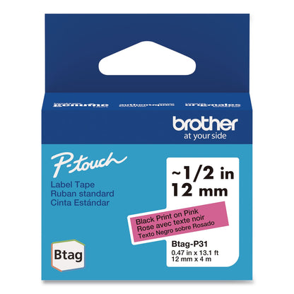 Brother P-Touch® Genuine P-Touch BTAG Label Tapes, 0.47" x 13.1 ft, Black on Pink (BRTBTAGP31)