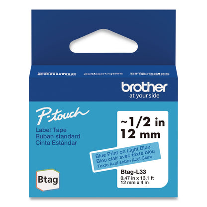 Brother P-Touch® Genuine P-Touch BTAG Label Tapes, 0.47" x 13.1 ft, Blue on Light Blue (BRTBTAGL33)