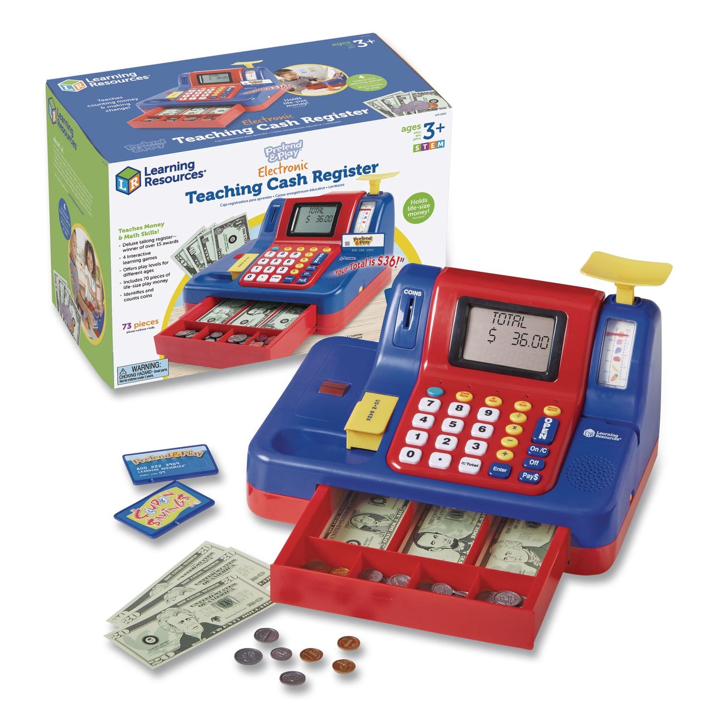 Learning Resources® Teaching Cash Register, Pre-K to K, 73 Pieces (LRNLER2690)