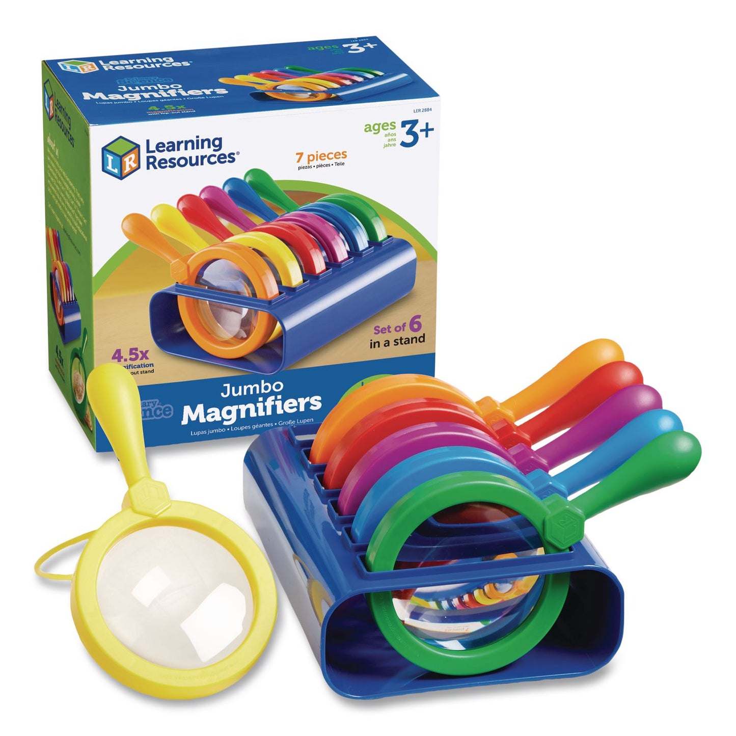 Learning Resources® Primary Science Jumbo Magnifiers with Stand, Ages 3 and Up, 4.5x, Plastic Lens, 4.5" dia, 6/Set (LRNLER2884)