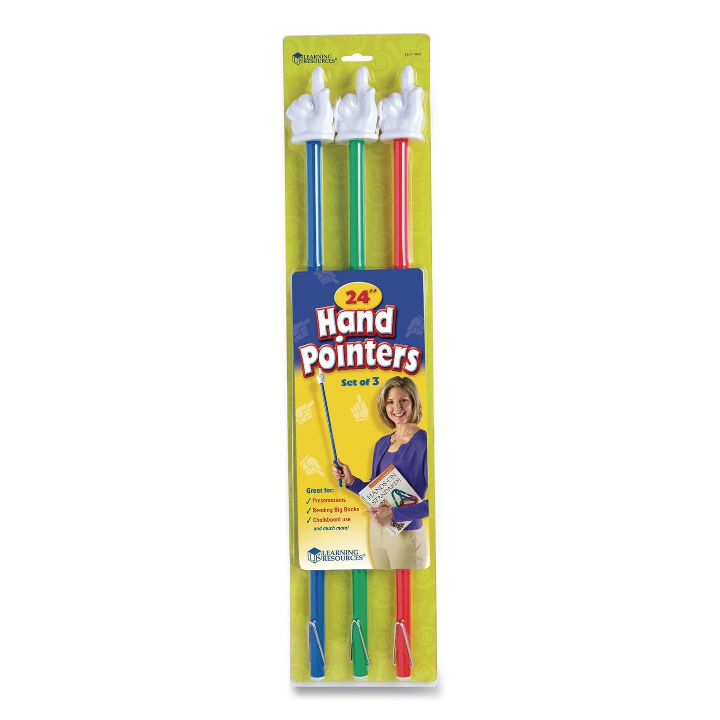 Learning Resources® Hand Pointers, Assorted Colors, 3 Pointers (LRNLER1960)