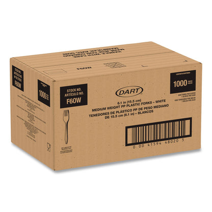 SOLO® Style Setter Medium Weight Polypropylene Cutlery, Fork, Plastic, White, 1,000/Carton (SCCF6OW)