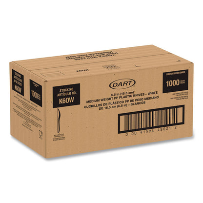 SOLO® Style Setter Medium Weight Polypropylene Cutlery, Knife, Plastic, White, 1,000/Carton (SCCK6OW)