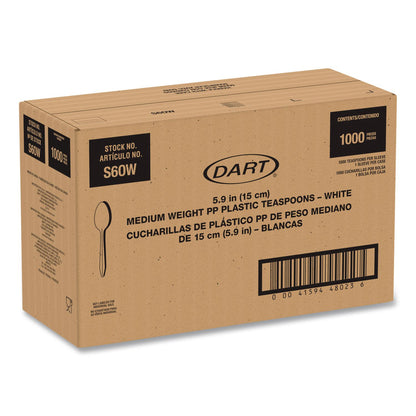 SOLO® Style Setter Medium Weight Polypropylene Cutlery, Teaspoon, Plastic, White, 1,000/Carton (SCCS6OW)
