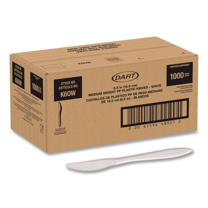 SOLO® Style Setter Medium Weight Polypropylene Cutlery, Knife, Plastic, White, 1,000/Carton (SCCK6OW)
