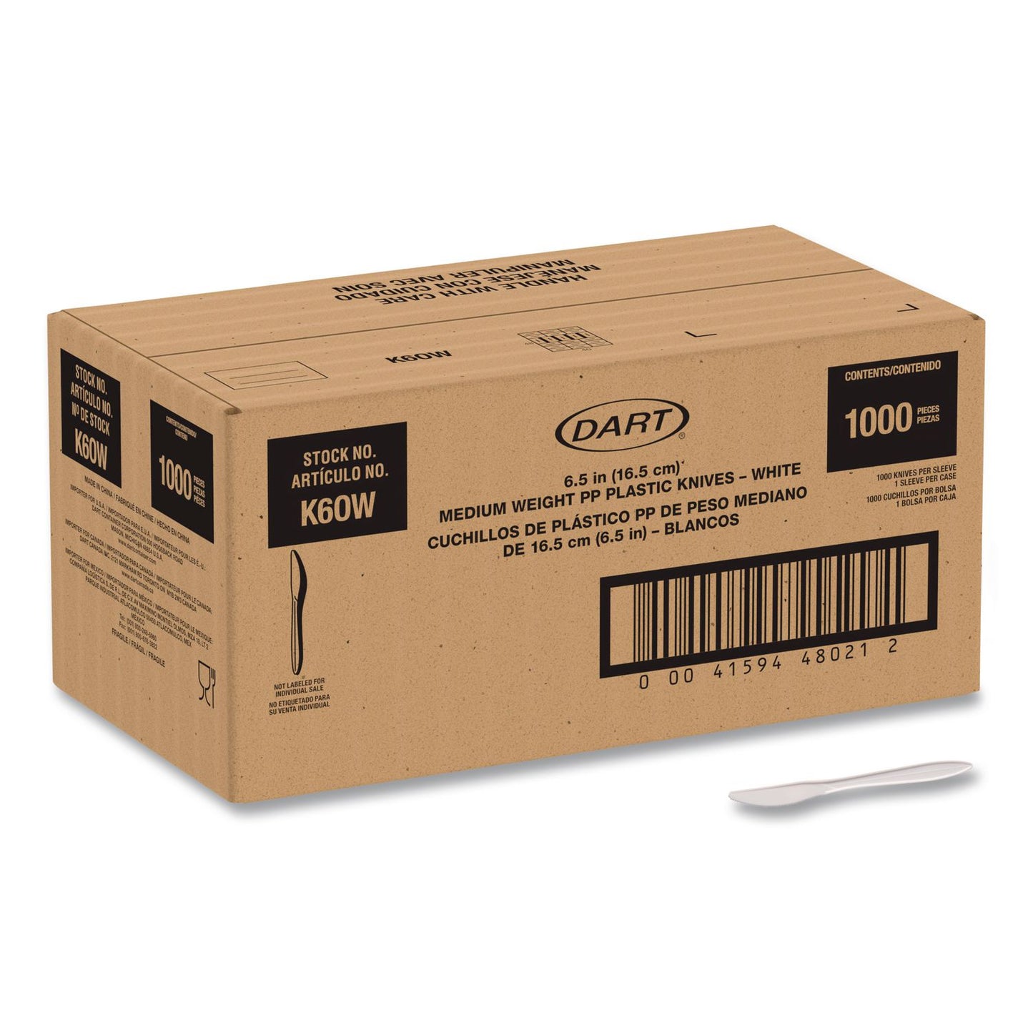 SOLO® Style Setter Medium Weight Polypropylene Cutlery, Knife, Plastic, White, 1,000/Carton (SCCK6OW)