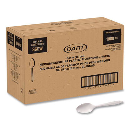 SOLO® Style Setter Medium Weight Polypropylene Cutlery, Teaspoon, Plastic, White, 1,000/Carton (SCCS6OW)