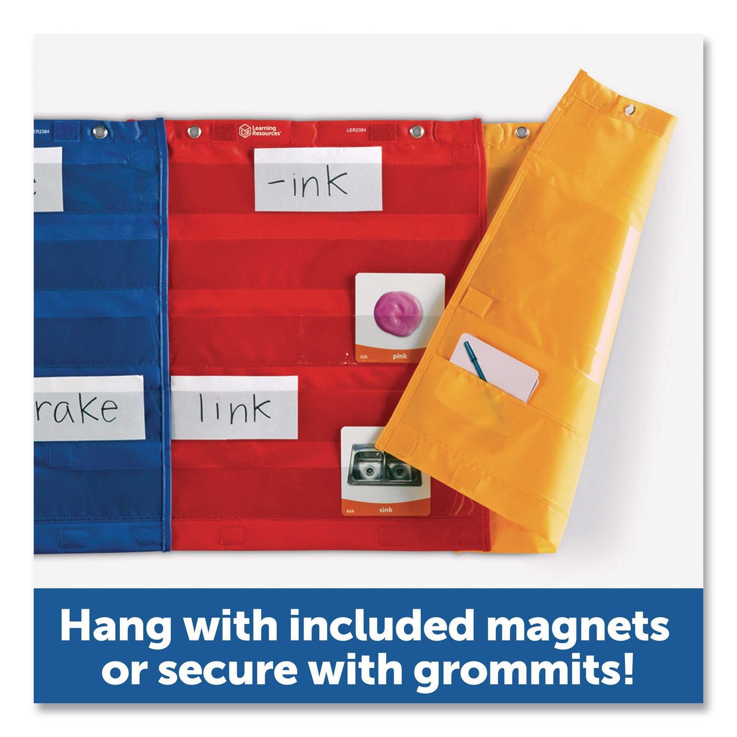 Learning Resources® Magnetic Pocket Chart Squares, 7 Pockets, 14" w x 17" h, Assorted Colors, Set of 4 (LRNLER2384)