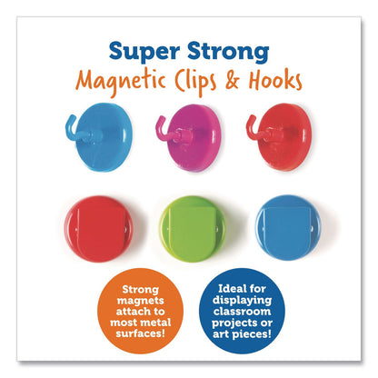 Learning Resources® Super Strong Magnetic Clips and Hooks, Small, 1.5" Diameter, Assorted Colors, 3 Clips/3 Hooks (LRNLER2691)