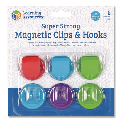 Learning Resources® Super Strong Magnetic Clips and Hooks, Small, 1.5" Diameter, Assorted Colors, 3 Clips/3 Hooks (LRNLER2691)