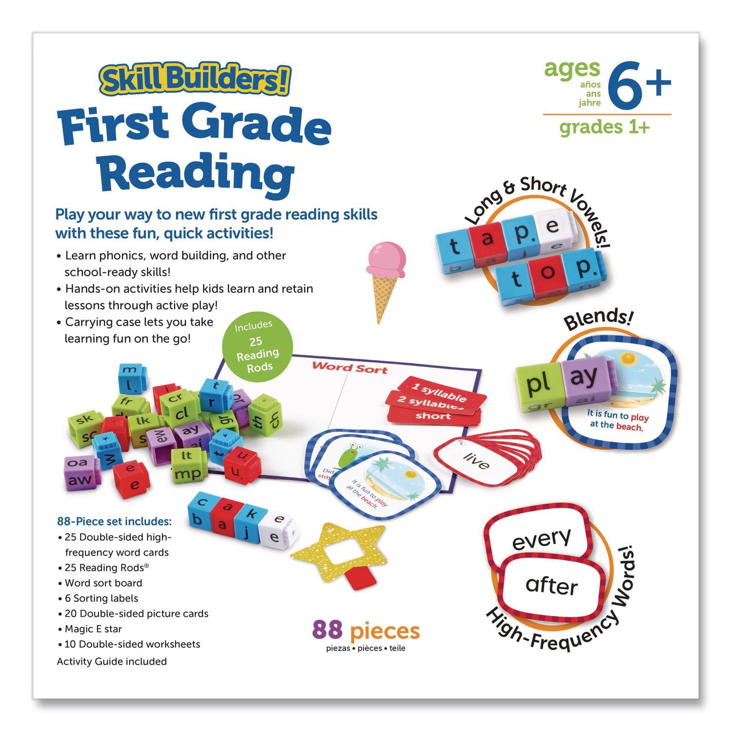 Learning Resources® Skill Builders! First Grade Reading Activity Set, Grade 1, 88 Pieces (LRNLER1237)