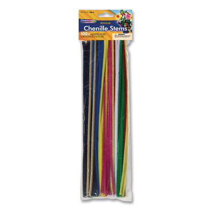 Creativity Street® Regular Stems, 12" x 4mm, Metal Wire/Polyester, Assorted Colors, 100/Pack (CKCPAC711201R)