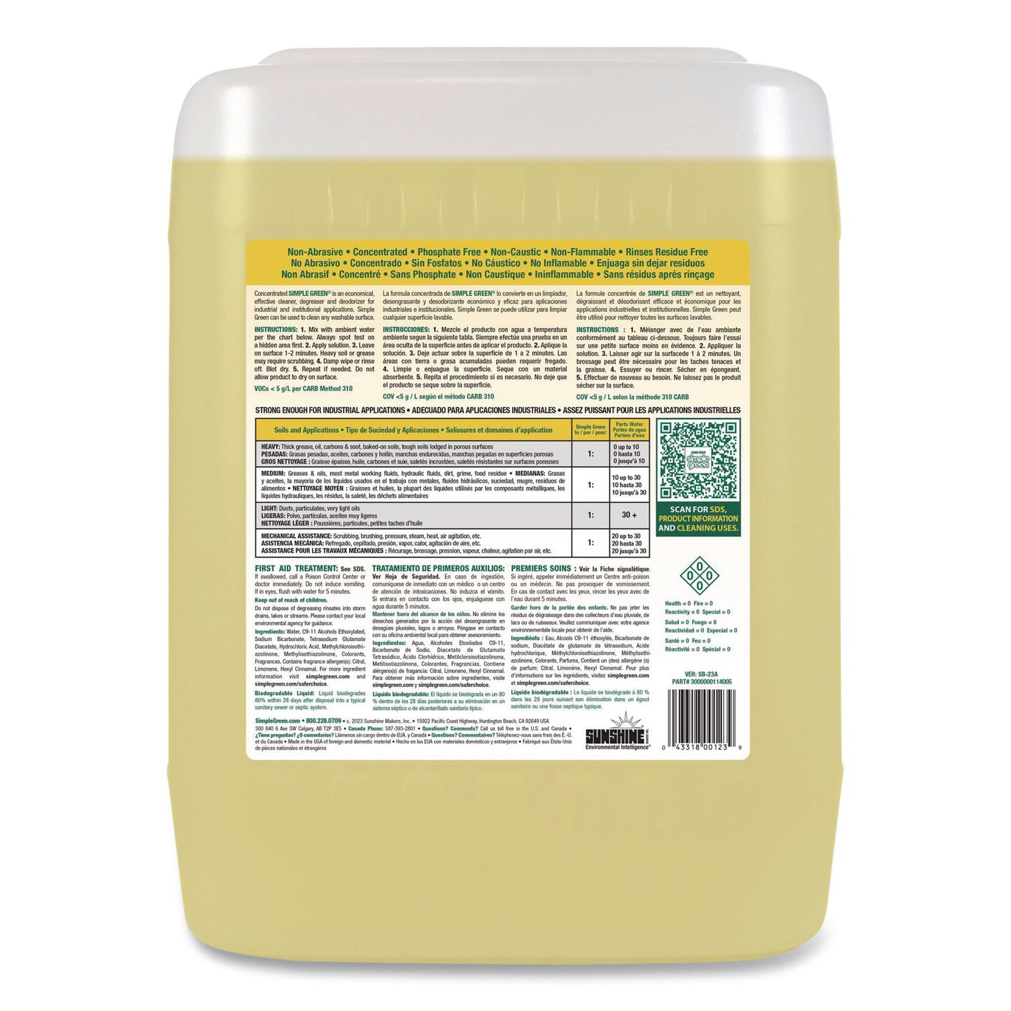 Simple Green® Industrial Cleaner and Degreaser, Lemon Scent, 5 gal Pail (SMP3014005)