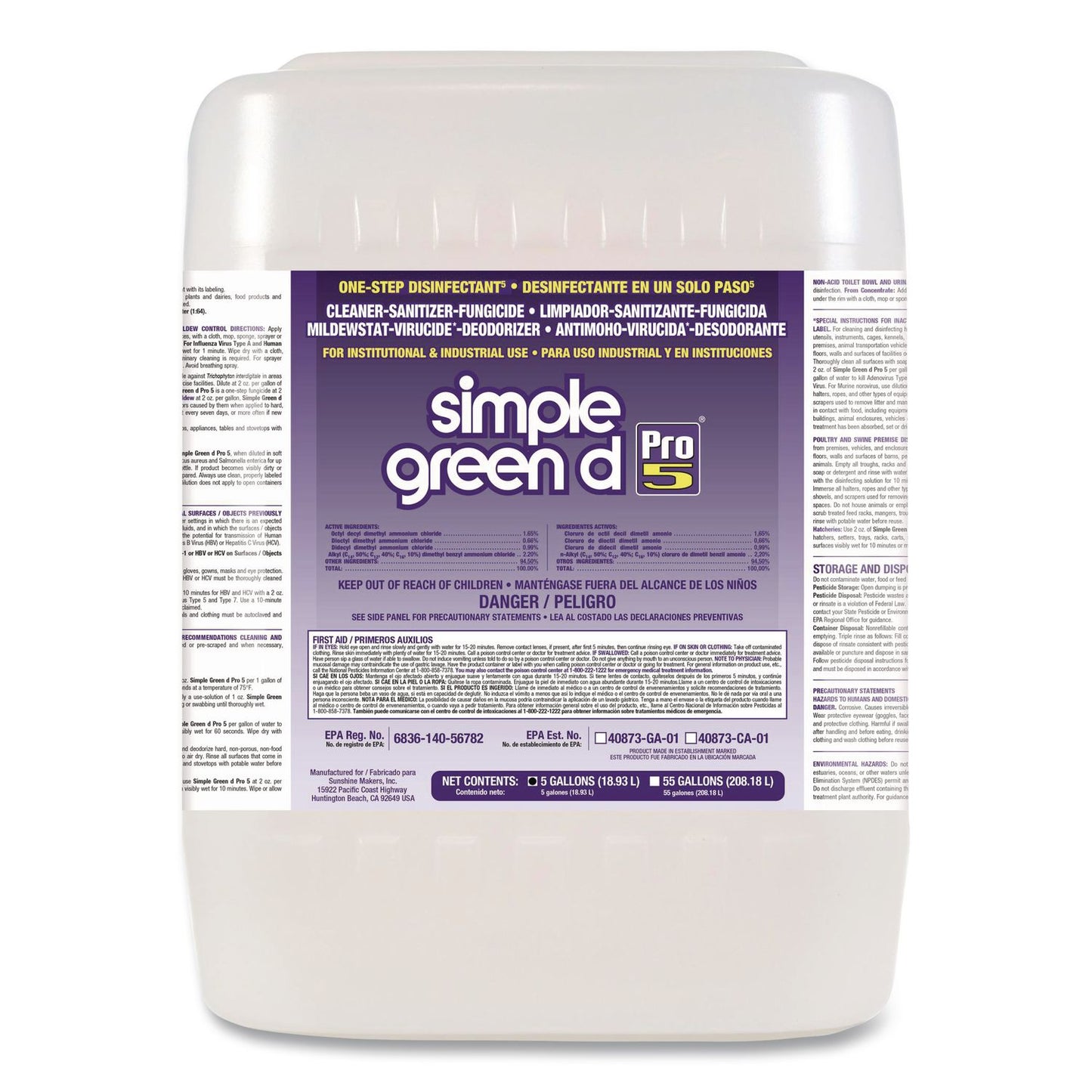 Simple Green® d Pro 5 Disinfectant, Unscented, 5 gal Pail (SMP3430505)