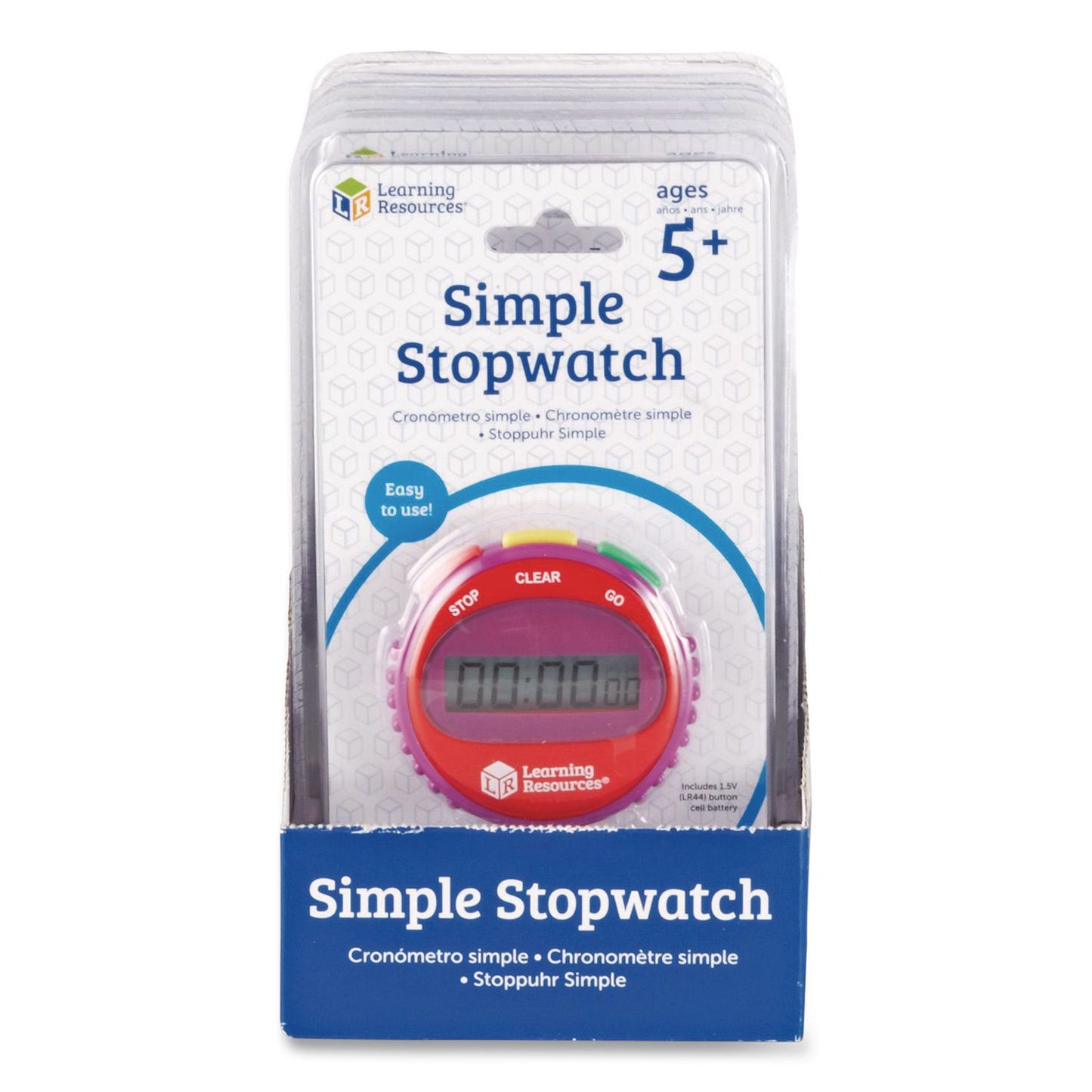 Learning Resources® Simple Stopwatch, Accurate to 1/100 seconds, Randomly Assorted Colors, Black Lanyard, Set of 6 (LRNLER0809)