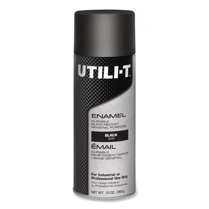 Rust-Oleum® UTILI-T Spray Paint, Gloss Black, 10 oz Aerosol Can, 6/Carton (RST387390)